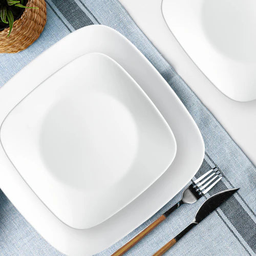 Square? Pure White 12-piece Dinnerware Set with Appetizer Plates, Service for 4 - Image 3