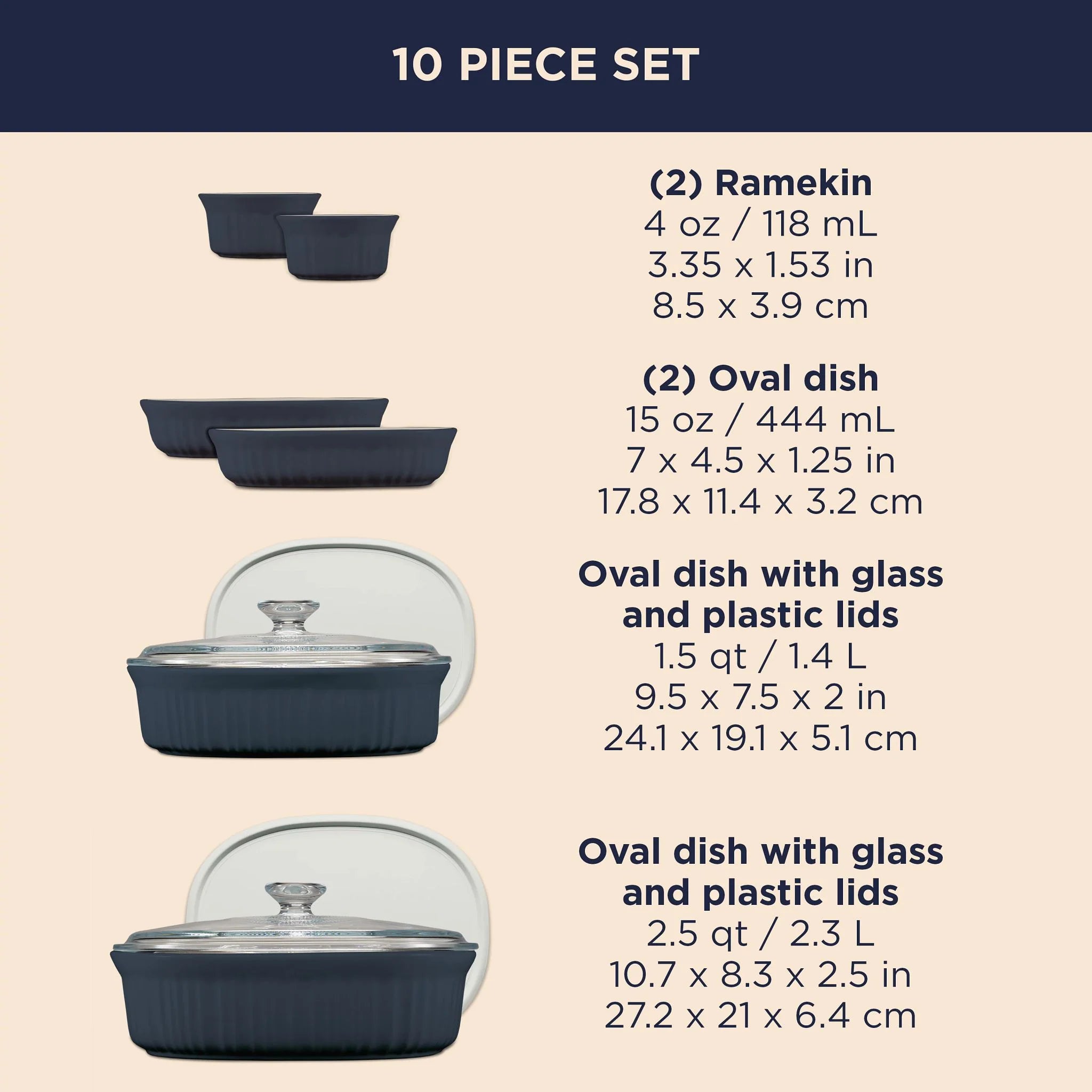 French Colors 10-piece Oval Bakeware Set, Navy - Image 6