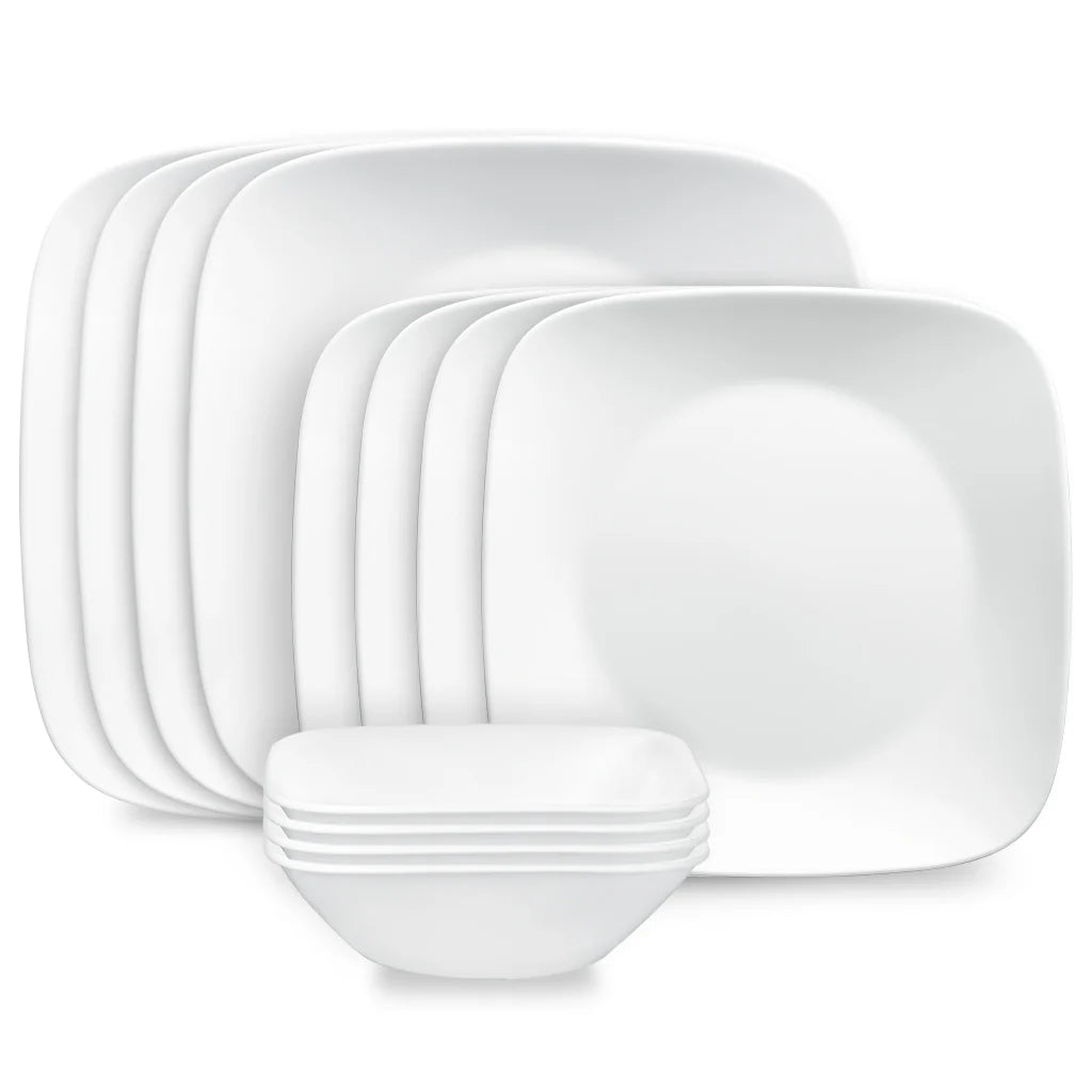 Square? Pure White 12-piece Dinnerware Set, Service for 4