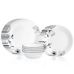 Inked Poppy 12-piece Dinnerware Set, Service for 4