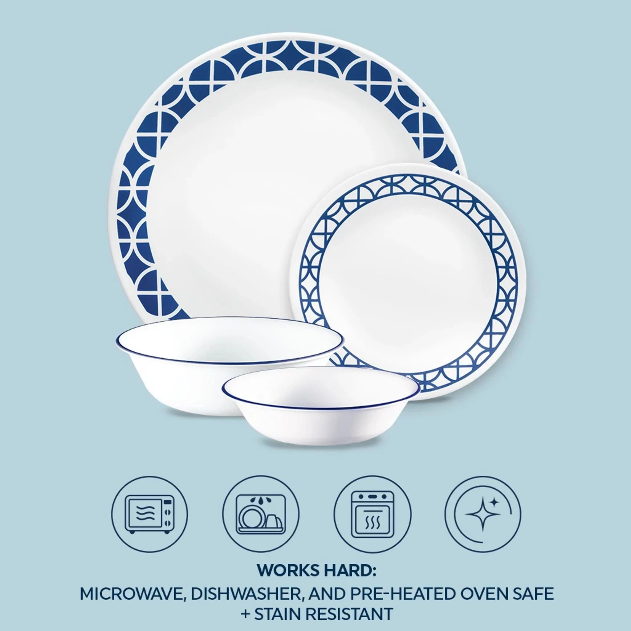 Cobalt Circles 16-piece Mugless Dinnerware Set, Service of 4 - Image 6