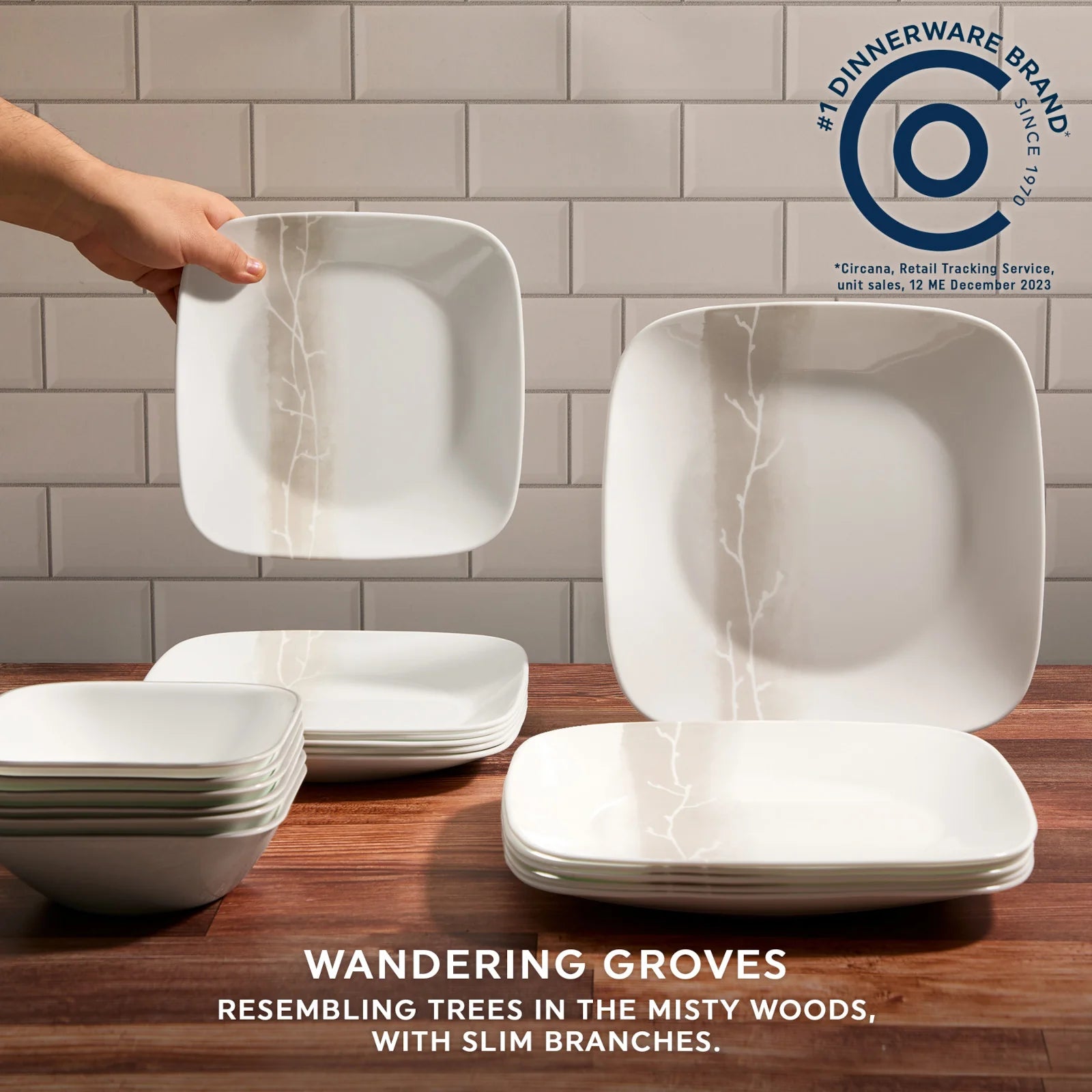 Square Wandering Grove 18-piece Dinnerware Set, Service for 6 - Image 4