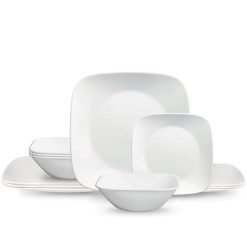 Square? Pure White 12-piece Dinnerware Set with Appetizer Plates, Service for 4