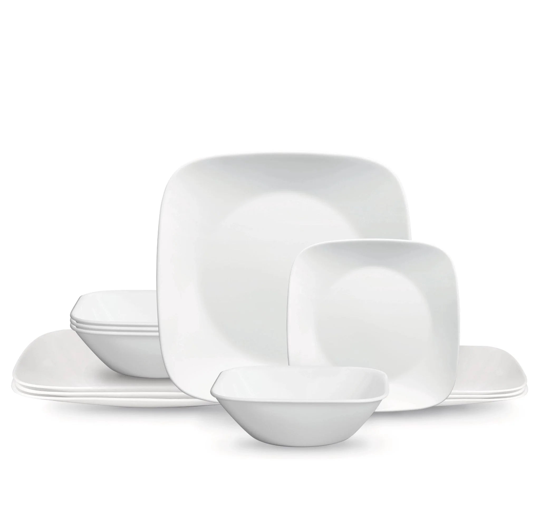 Square? Pure White 12-piece Dinnerware Set with Appetizer Plates, Service for 4