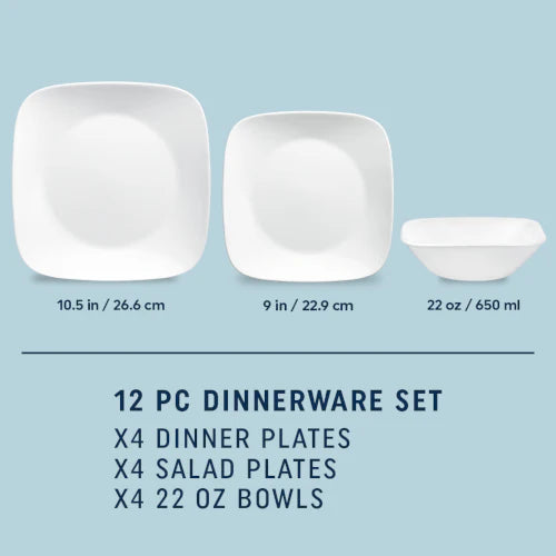 Square? Pure White 12-piece Dinnerware Set, Service for 4 - Image 2