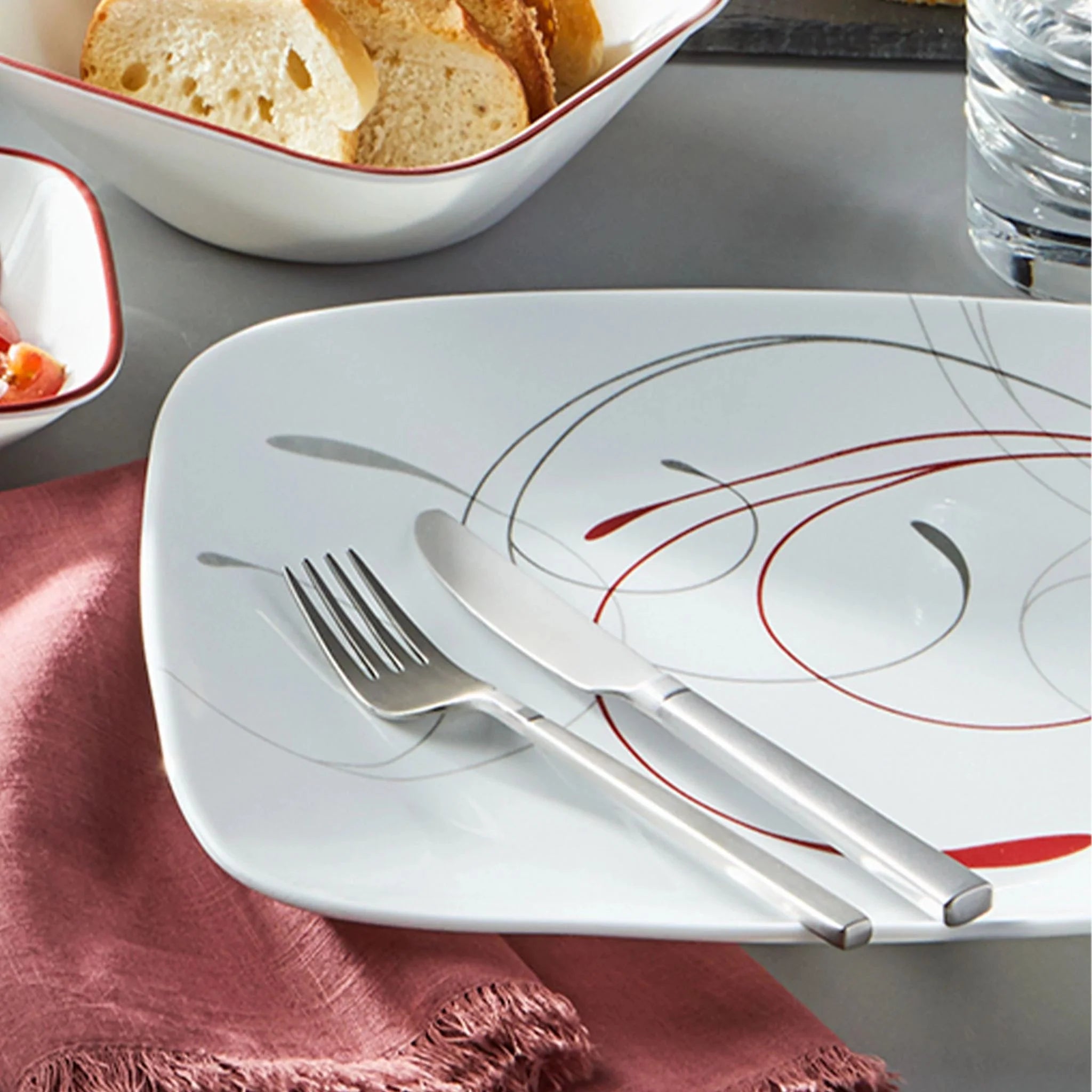 Square Splendor 12-piece Dinnerware Set with Appetizer Plates, Service for 4 - Image 3
