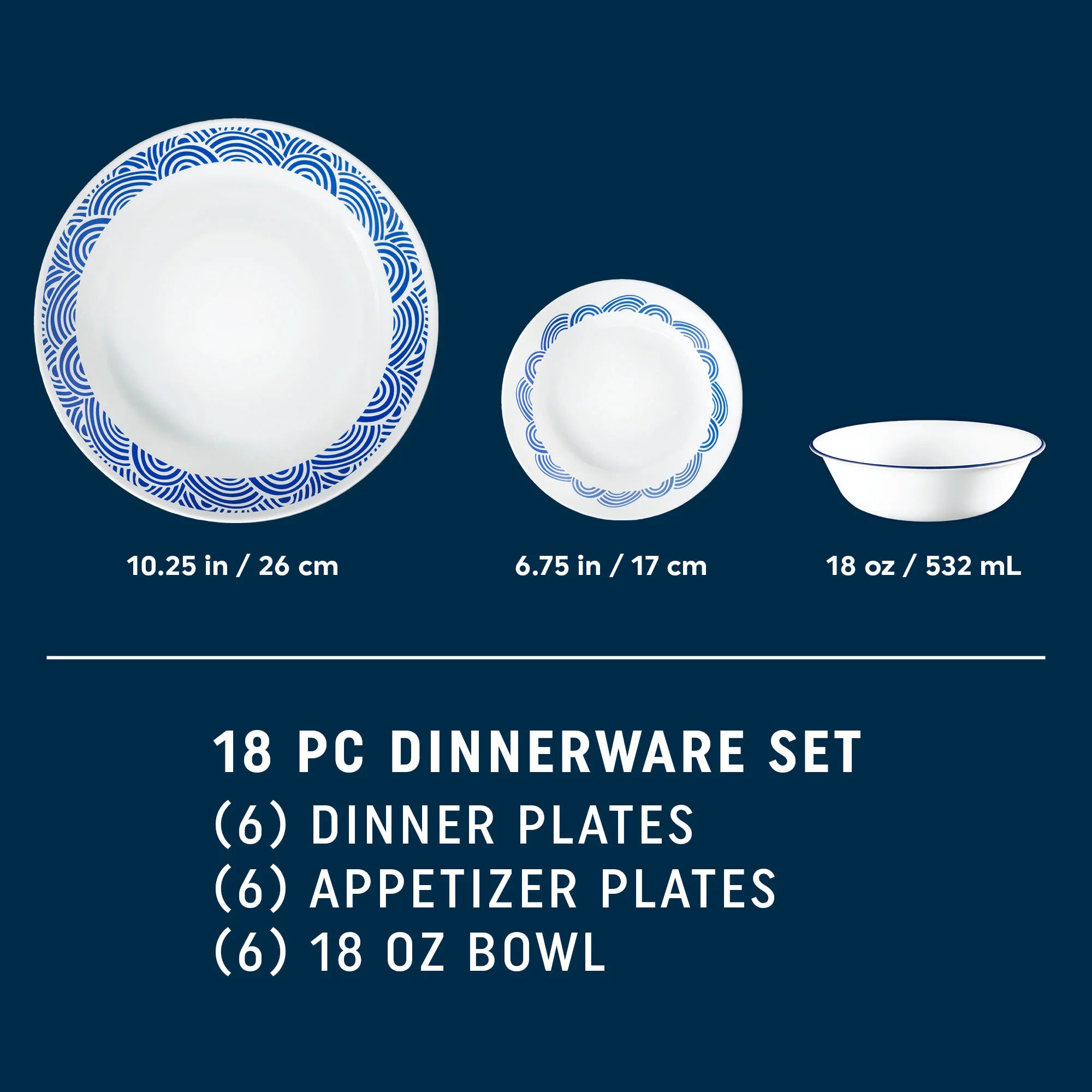 Rolling Waves 18-piece Dinnerware Set, Service for 6 - Image 2