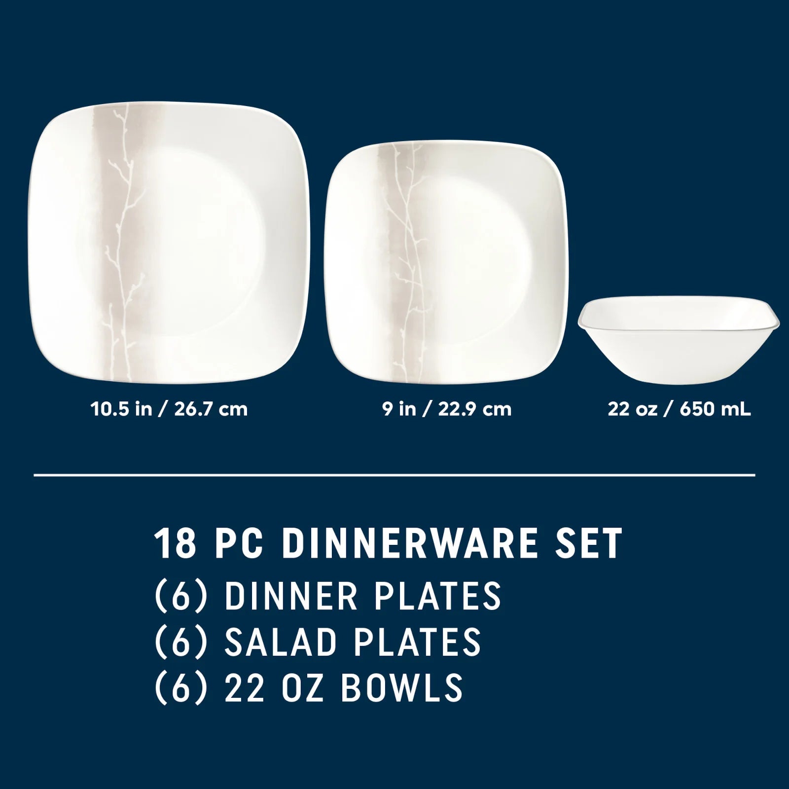 Square Wandering Grove 18-piece Dinnerware Set, Service for 6 - Image 2