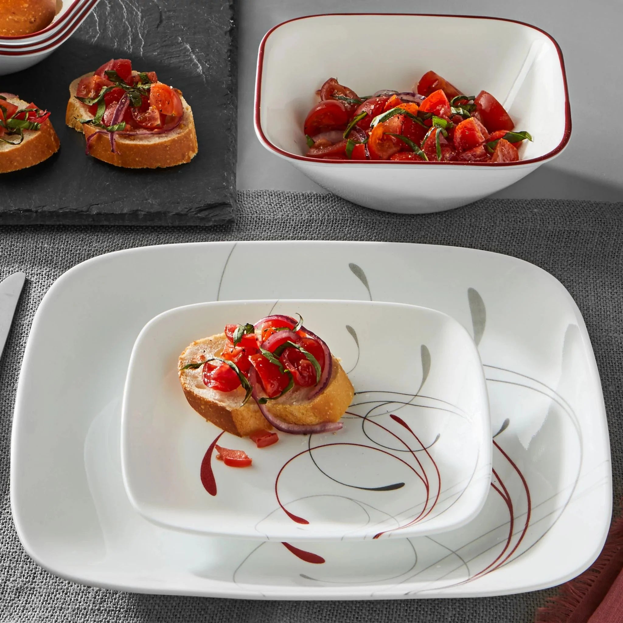 Square Splendor 12-piece Dinnerware Set with Appetizer Plates, Service for 4 - Image 2