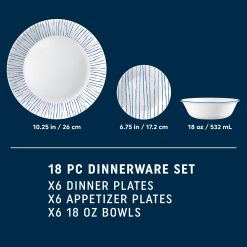 Alternative view of Nautical Stripes 18-piece Dinnerware Set, Service for 6