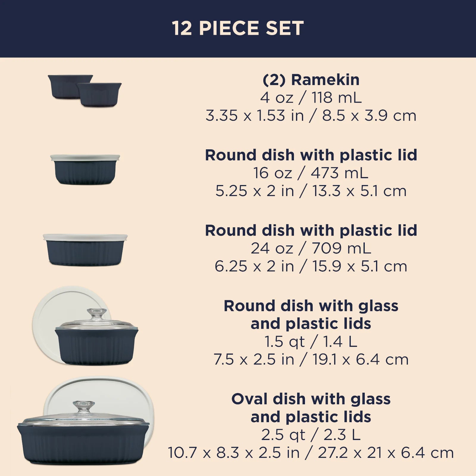 French Colors 12-piece Oval Bakeware Set, Navy - Image 5