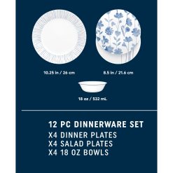 Alternative view of Botanical Stripes 12-piece Dinnerware Set, Service for 4